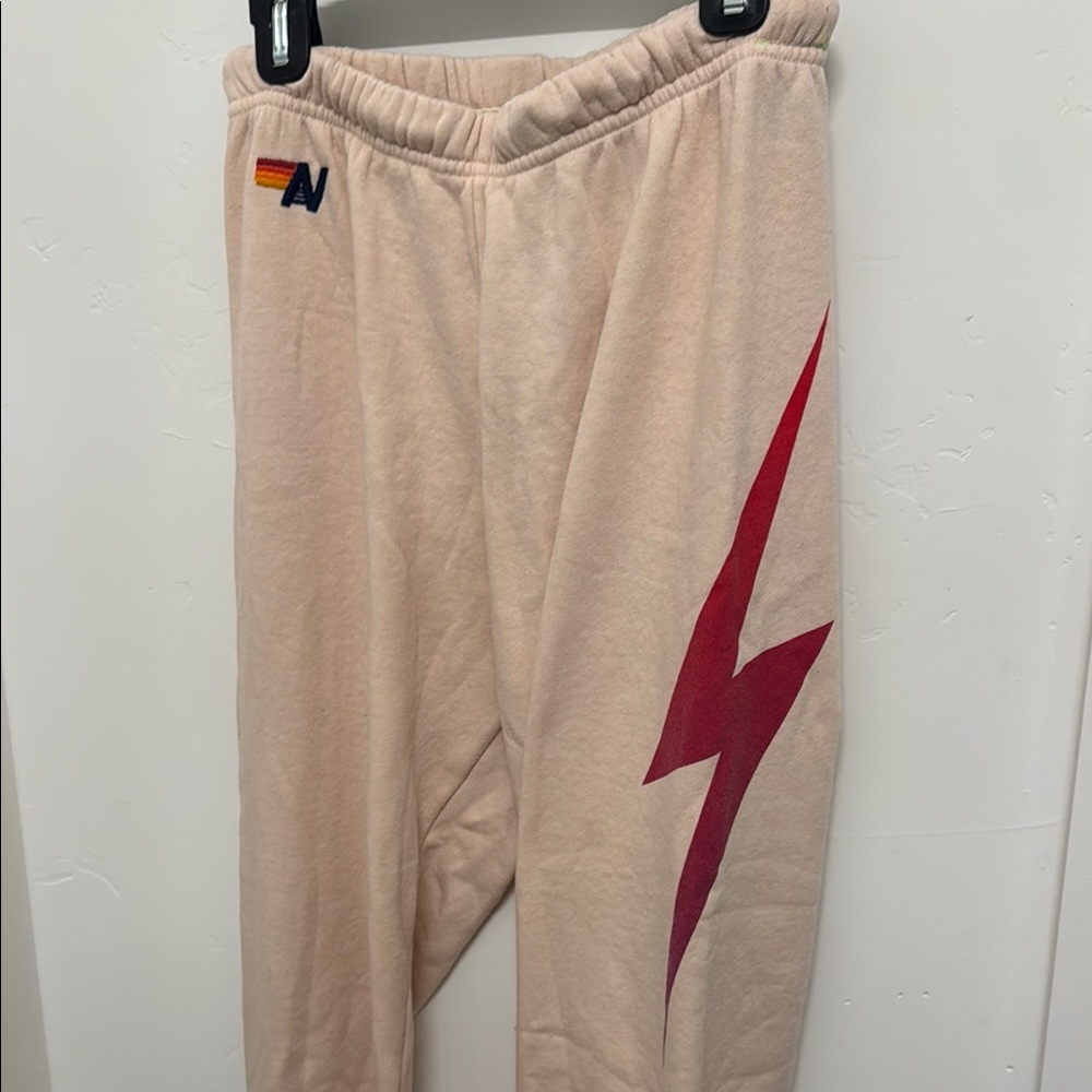 Aviator Nation Women’s Light Pink Sweatpants with Pink Lightning Bolt